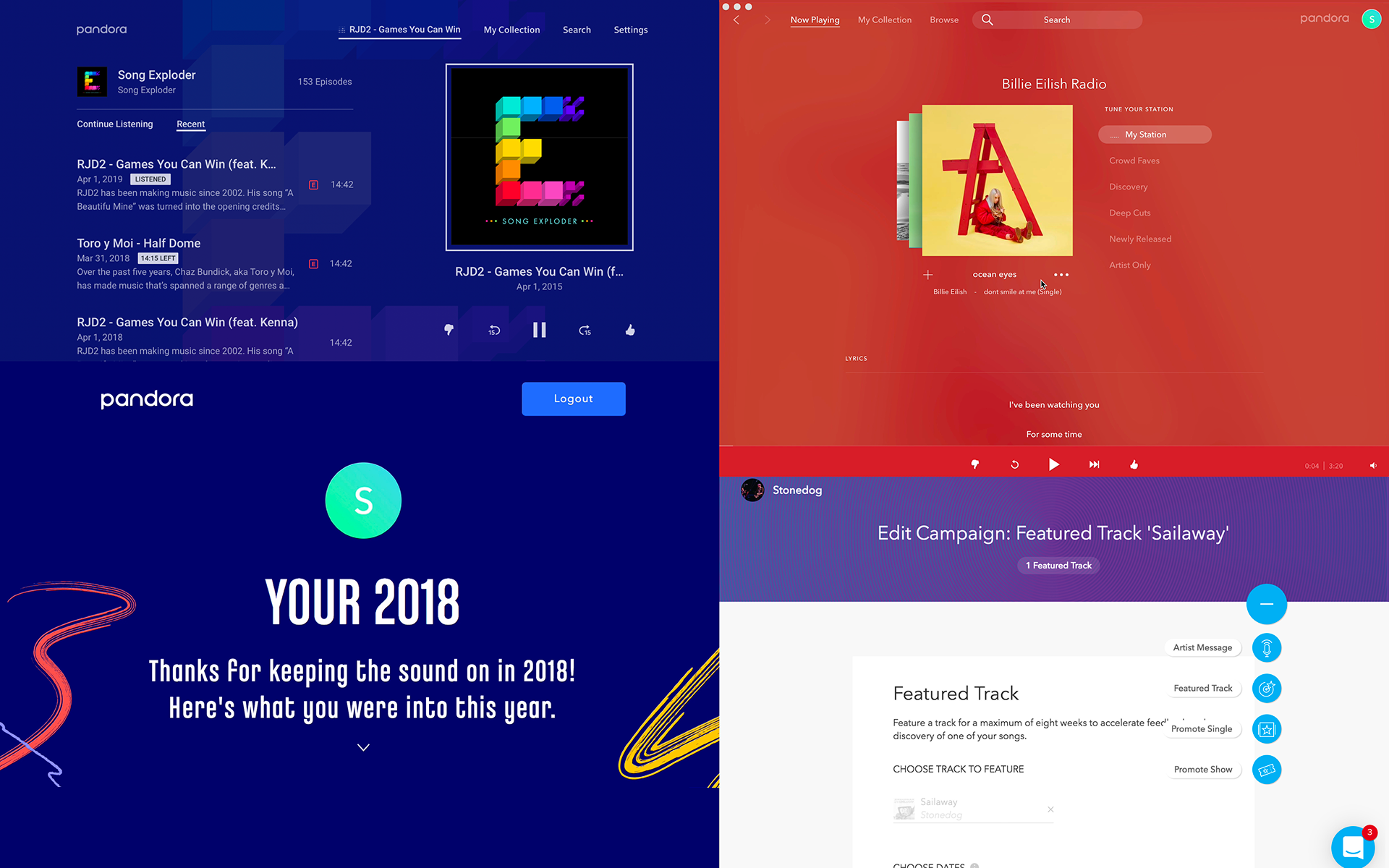 Pandora web player interface