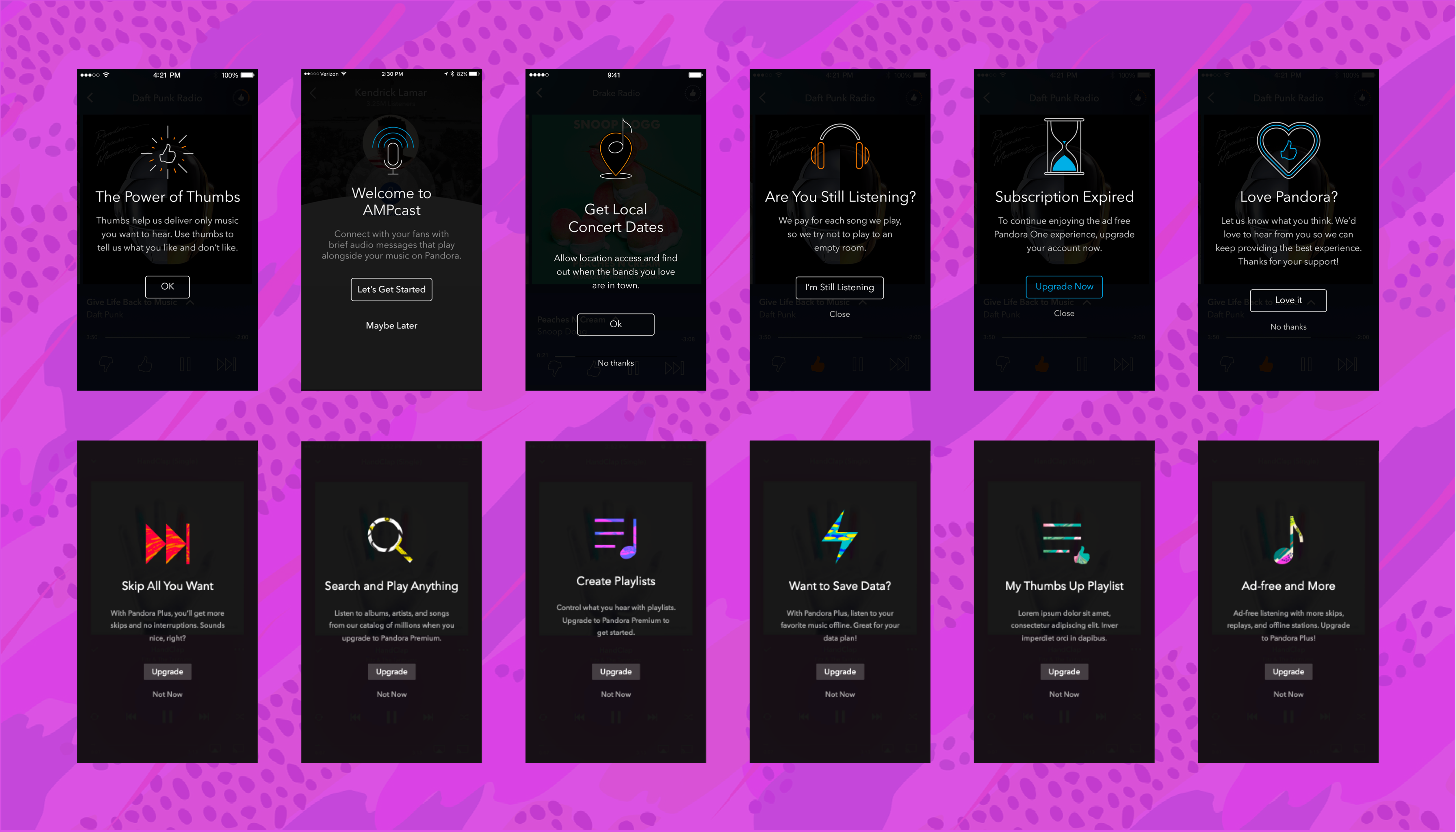 Pandora onboarding coach marks